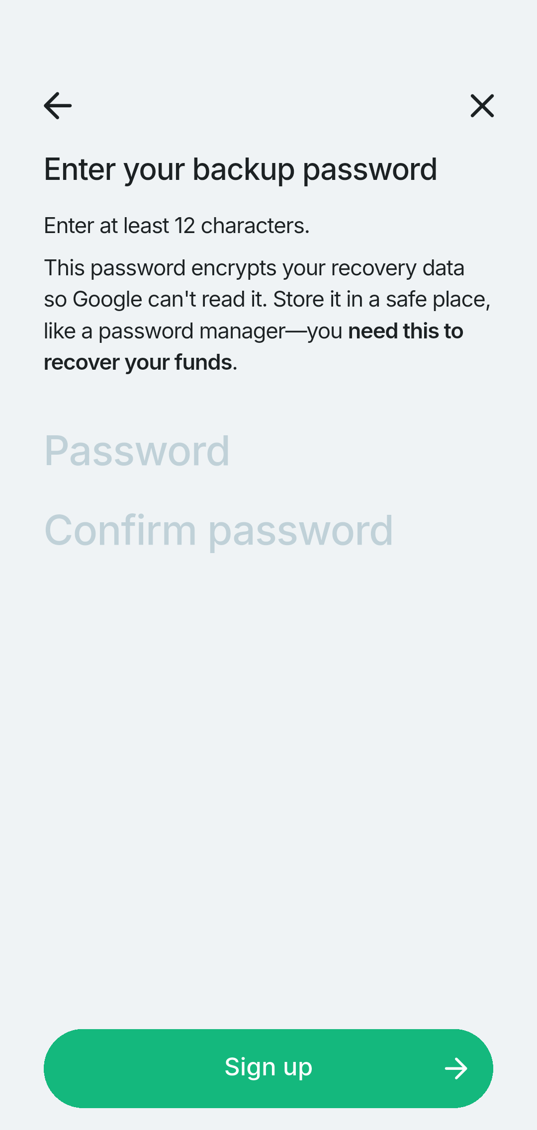 Enter backup password