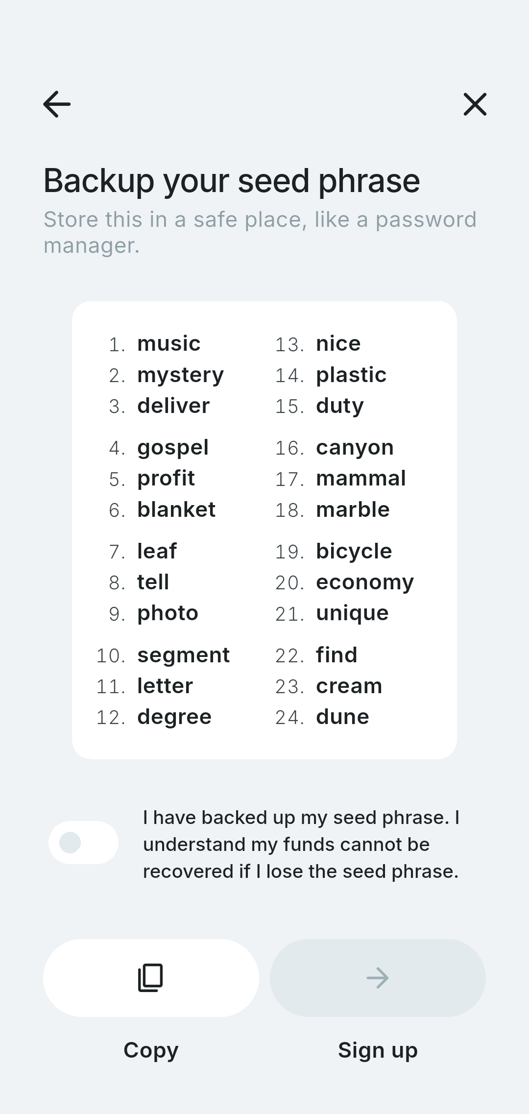 Backup your seed phrase